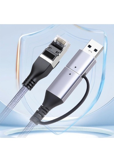 Cr35 2in1 Type-c Ve Usb 3.0'dan 1000 Mbps Rj45 Ethernet 2 Mt Kablo Ağ Kablosu Alüminyum Kasa Kopmaz Örgü Kablo