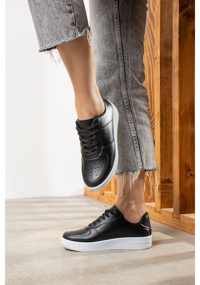 Günlük Unisex Sneaker Bağcıklı Hafif Kalın Tabanlı Spor Ayakkabı 1004 Siyah-Beyaz