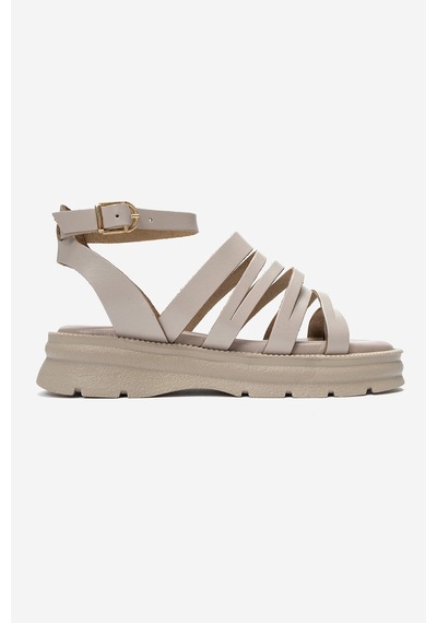 Luvi Shoes Elsa Krem Hakiki Deri Çok Bantlı Kadın Parmak Arası Sandalet