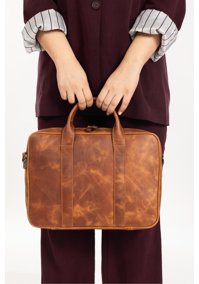 Mussen Hakiki Deri Organizer Macbook Laptop Evrak Çantası 13" & 14" İnç Taba Tiana