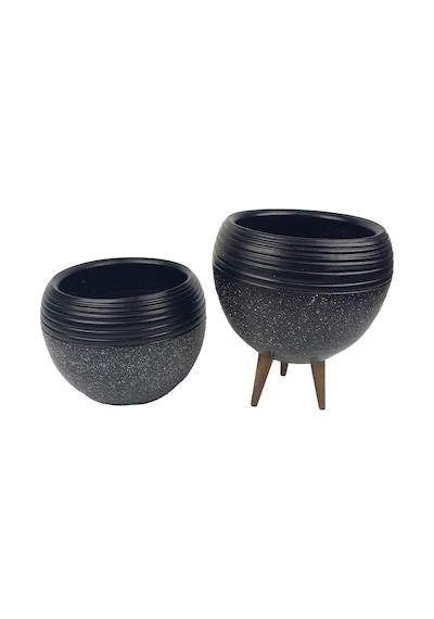 Bitki Tasarımı Ev Dekorasyon  Siyah Granit Küp Saksı Saksılık Salon Çiçeklik İkili  Set (3 Ayaklı-Ayaksız)