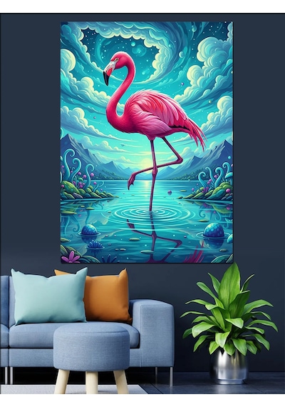 Ahşap Tablo Pembe Flamingo Su Sanatı İnsan Figürlü Tablolar