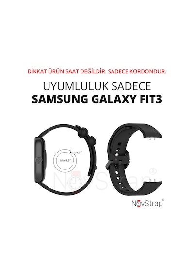 Novstrap Samsung Galaxy Fit 3 İle Uyumlu Kordon Kayış Yumuşak Silikon Klasik Kordon