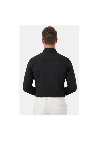 Deepsea Siyah Slim Fit Kolay Ütülenebilir Açık Dik Yaka Likralı Erkek Gömlek 2602615