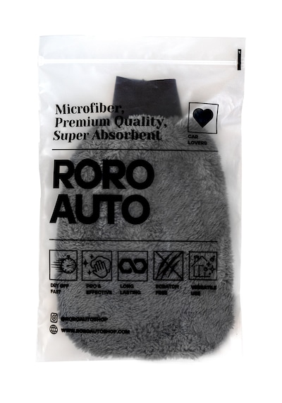 Roro Auto Siyah Mikrofiber Araç Kurulama Havlusu 60X90 ve Oto Yıkama Eldiveni Seti