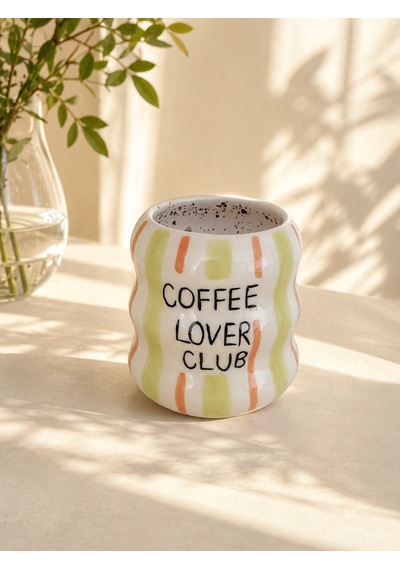 Coffee Lover El Yapımı Seramik Kupa Yeşil - Kahverengi