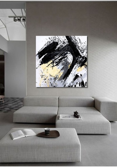 Soyut Büyük Boy El Yapımı Yağlı Boya Tablo 115x116cm