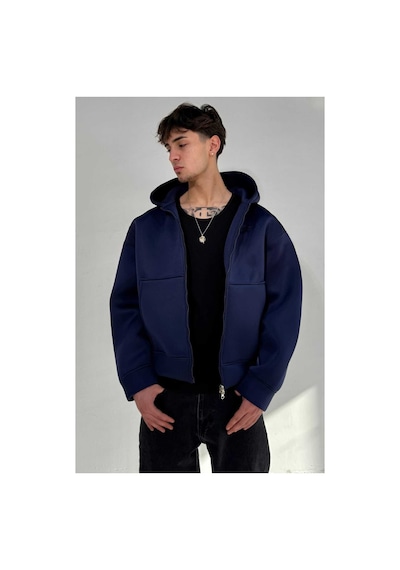 Zaee Oversize Scuba Zipp Hoodie Kobalt Mavi