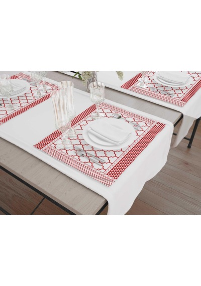 The Mia Geometric -2 Amerikan Servis 6 Lı Set - 50 X 35 Cm Txt0227 Kırmızı