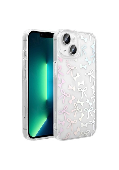Apple Uyumlu iPad iPhone 13 Kılıf Şeffaf Figürlü Zore Folk Sert Kapak Fiyonk