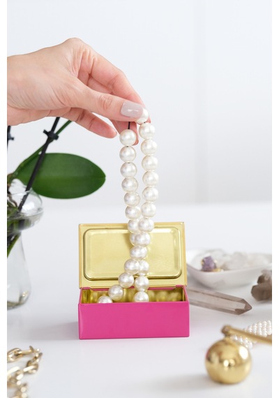 Fuşya & Gold 94 X 59 X 36 Mm - Premium Metal Hediye, Takı Ve Saklama Kutusu