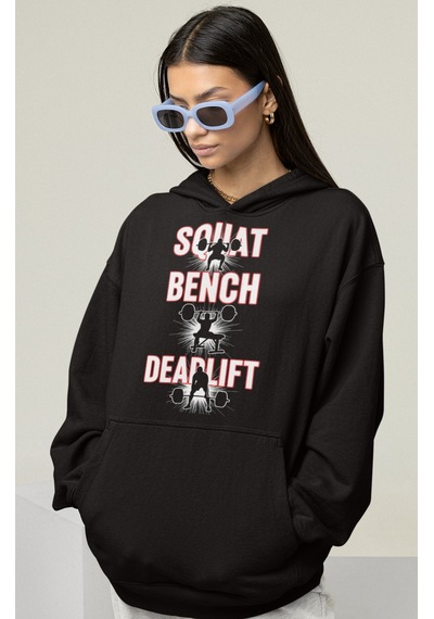 Sevbano Squat Bench Deadlift Tasarım Baskılı Unisex Oversize Bodybuilding Siyah