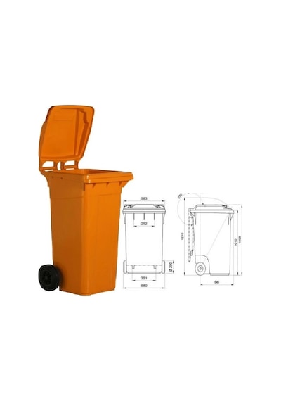 Safell Plastik Tıbbi Atık Çöp Konteyneri 120 Litre Turuncu