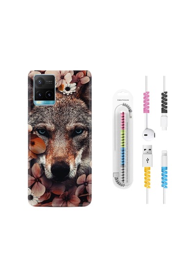 Vivo Y32 Kılıf Kablo Koruyuculu Flowers Fox 1310