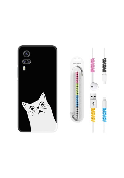 Vivo Y51 Kılıf Kablo Koruyuculu Şaşkın Kedi 1900