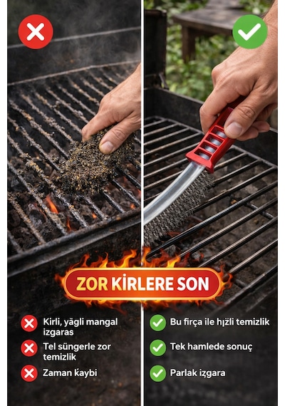 2 Li Mangal Seti Izgara Temizleme Fırçası Tel + Yelpaze Kömür Üfleme Barbekü Aksesuarı