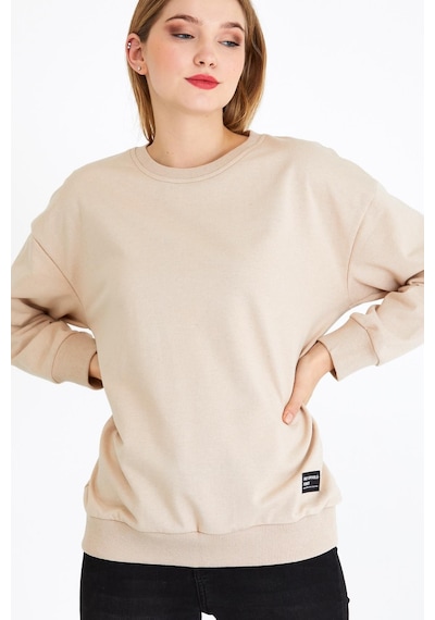 Comeor Kadın Bej Basic Bisiklet Yaka Regular Fit Rahat Sweatshirt 001