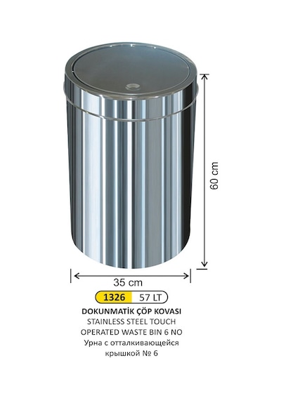 Dokunmatik Kapaklı Çöp Kovası Paslanmaz 57 Litre Gri