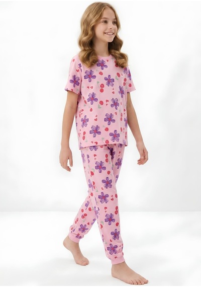 Modanino Kız Çocuk %100 Pamuk Pijama Takımı 8-13 Yaş 12698ıs Pembe