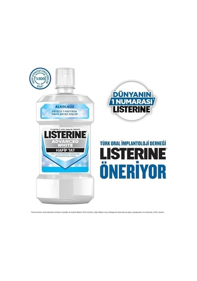 Listerine Advanced White Hafif Tat Alkolsüz Ağız Bakım Suyu 500  ml + 250 ml