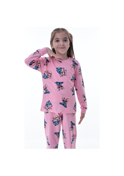 Çizgi Film Karakterli Kız Çocuk Pijama Takımı %100 Pamuk Rahat Ve Yumuşak Kumaş Pembe