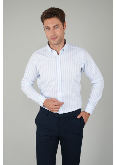 Bisse Uzun Kollu Regular Fit Çizgili Erkek Mavi Gömlek Gmczg252130 C35 Mavi
