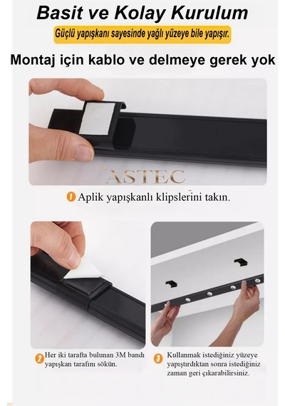 Astec Dolap Ve Masa Altı Led Aydınlatma Şarjlı Sensörlü 3 Renk Usb Çok Renkli