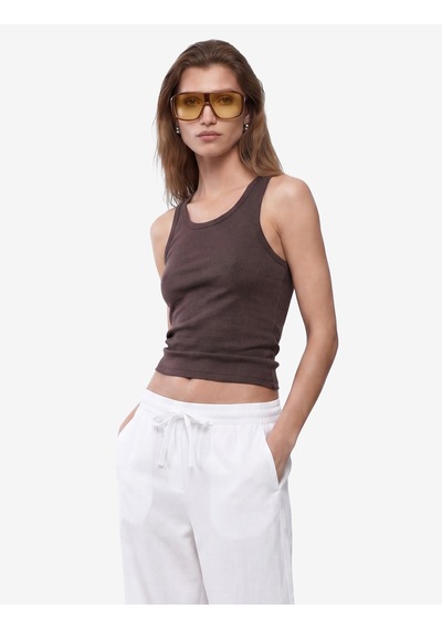 Koton Pamuklu Kaşkorse Slim Fit U Yaka Fitilli Atlet Kahverengi 6sak10387ek Kahve