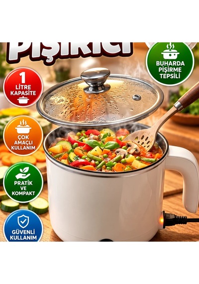 1 Litre Mini Elektrikli Pişirici Buharda Pişirme Tepsili Çok Amaçlı Tencere Renkli