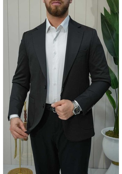 Bys Beystil Sivri Yaka Siyah Ceket 53294 - Slim Fit