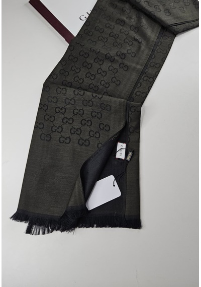 Miorel Scarfs İnce Kumaş G Desen Pamuklu Şal Yün İpek Şal 4 Mevsim Çift Taraflı Haki