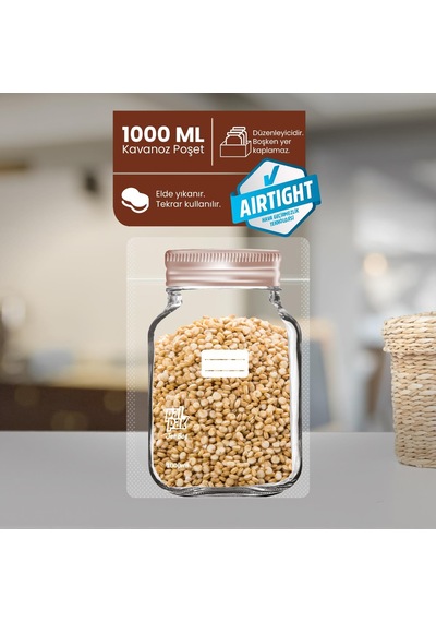 Büyük Boy Bakır Metal Kapaklı Kavanoz Görünümlü Saklama Poşeti 10 Adet 17x27 Cm -1000 Ml
