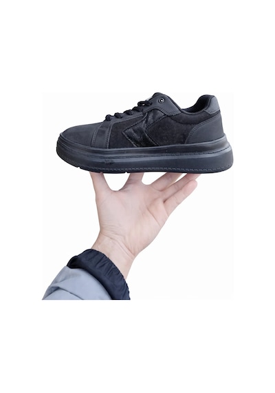 Siyah Kadın Sneaker Kalın Taban Bağcıklı Rahat Günlük Yürüyüş... Siyah