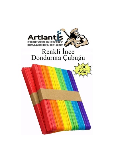 Renkli Dar Dil Çubuğu 100 Adet Ahşap Dondurma Çubuğu Renkli Maket Hobi Okul Proje Tasarım