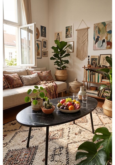 Siyah Oval Orta Sehpa Metal Ayaklı