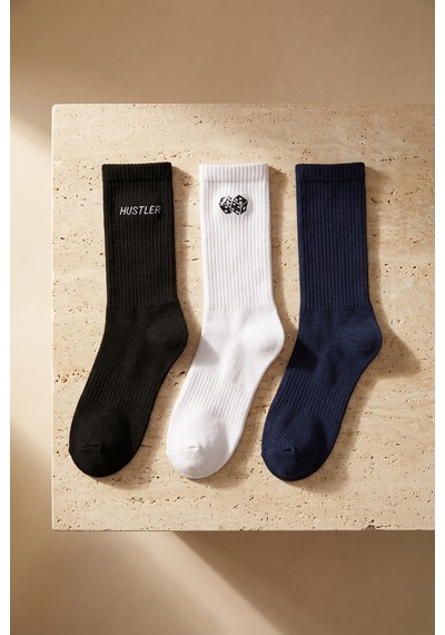 Katıa&bony Unisex 3'lü Zar Nakışlı Soket Çorap Desenli
