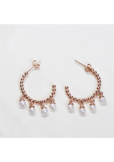 Dorika Model Rose Gold Kaplama İnci Gümüş Küpe Gümüş