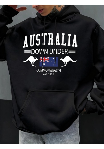 Startmore Tarzsokak Avustralya Down Under Baskılar Erkekler Kapüşonlular Hip Hop Cep Hoody Sonbahar Moda Sokak Şı Siyah
