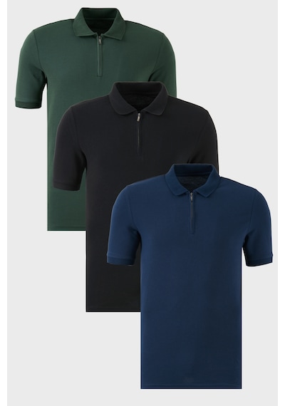 Buratti Pamuklu Regular Fit Yarım Fermuarlı 3'Lü Paket Erkek Polo Yaka T Shirt 5903008S3 Siyah-Indigo-Nefti