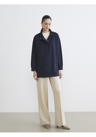 Lcw Modest Lacivert Soft Touch Oversize Kadın Sweatshirt Tunik