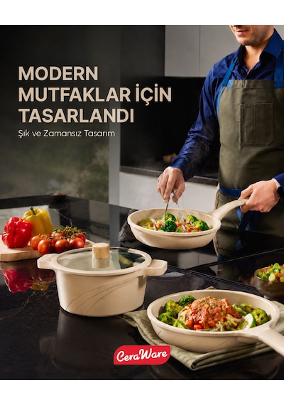 Ceraware Vetta 10 Parça Seramik Yapışmaz Tencere Tava Seti Bej