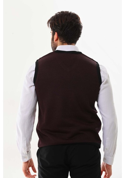 Pelikan Erkek Çizgili V Yaka Süveter 9606 Bordo