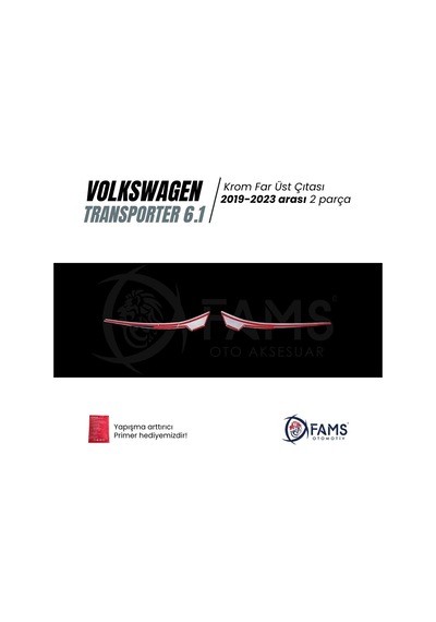 VW T6.1 TRANSPORTER 2019-2023 Arası Krom Far Üst Çıta 2 Parça Paslanmaz Çelik
