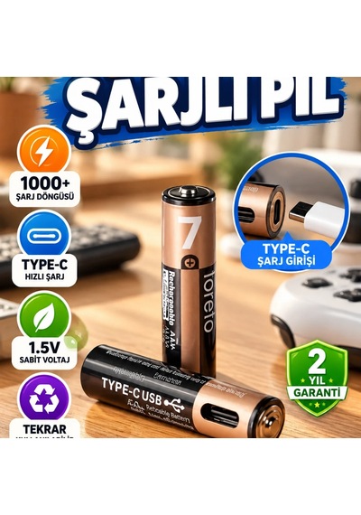 Type-c Şarjlı Aaa Lityum Pil 1.5v 1000+ Şarj Döngülü Hızlı Şarj Özellikli
