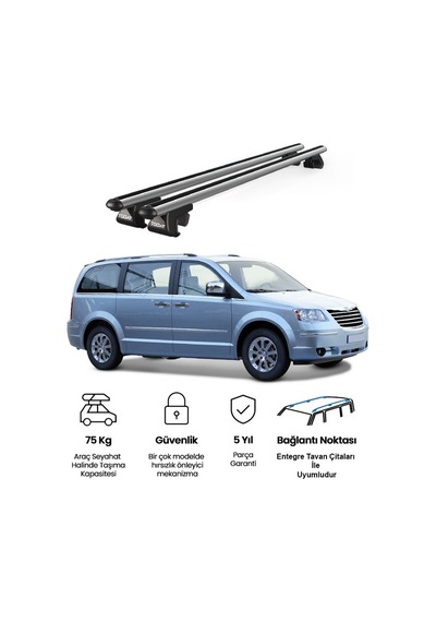 Venüs Chrysler Voyager 2006-2014 Uyumlu Gri Ara Atkı Port Bagaj Tavan Barı