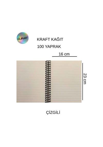 Spiralli 100 Yaprak Çizgili Orta Boy Sert Kapak Defter Kraft Kağıt 16x23 Cm Dışı Siyah