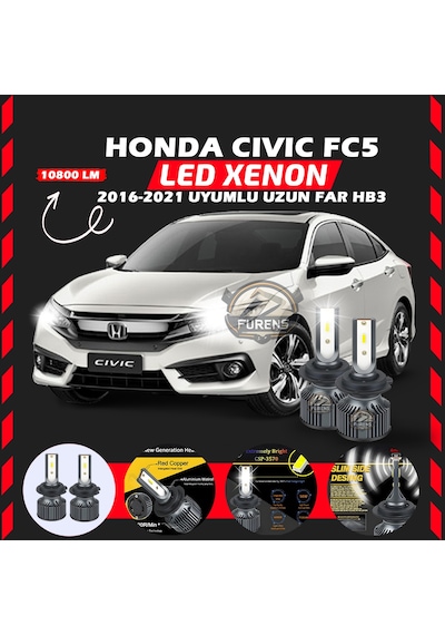 Honda Civic Fc5 2016-2021 Uzun Far Uyumlu Şimşek Etkilii Led Xenon Premium Series Hb3