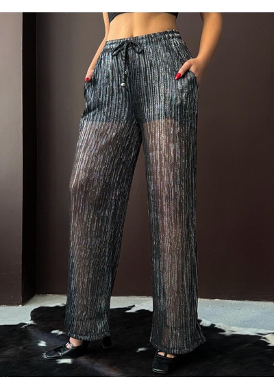 Verymoda Simli Piiseli Pantolon F2066 Siyah Gümüş