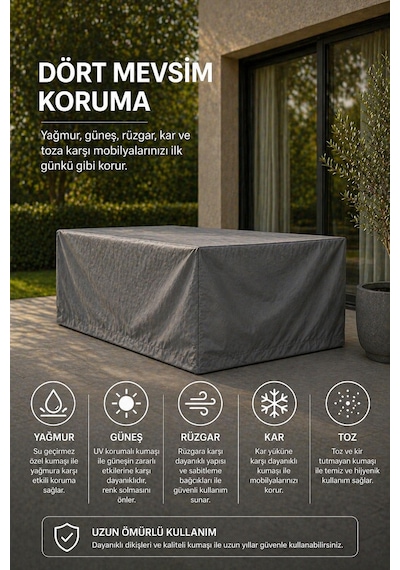 Bahçe Mobilya Brandası 200 150 75 Cm Masa Sandalye Koruma Örtüsü Gri Kılıf Su Geçirmez