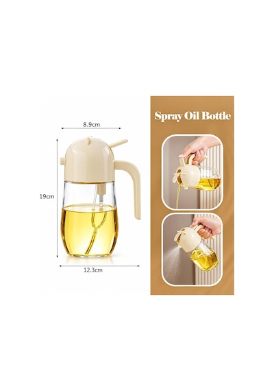 Sprey Yağlık Ve Yağdanlık, Cam Hazneli 2 Si 1 Arada Yağ Püskürtücü Ve Dökücü, 600 Ml, Krem